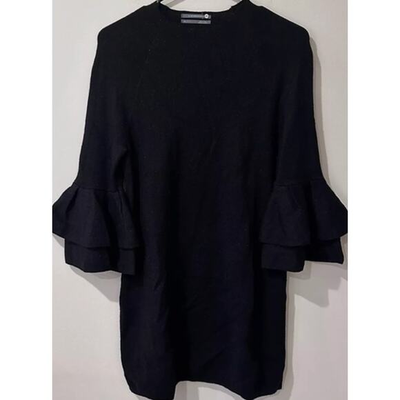 Anthropologie Claudett Knit Sweater Black Shimmer Ruffle Sleeve Mini Dress Large - Picture 5 of 5